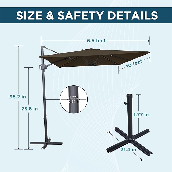 10FT Offset Patio Umbrella, Cantilever Hanging Umbrella with Infinite Tilt, Fade-Resistant Water-Repellent Canopy & Cross Base for Yard, Garden & Deck
