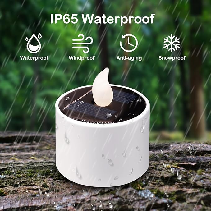 Solar Tea Lights Outdoor Waterproof - 8 Pack Rechargeable Flickering Candle Lights Solar Powered Reusable LED Candles Flameless Lamp Nightlights for Lanterns Garden Camping Home Decor, 2.3''x2.1''
