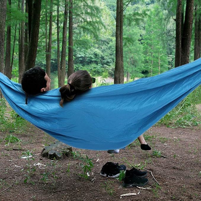 Hanging Chair Bed Dual Use Portable Hammock, Camping Hammock with Steel Buckles and Tree Straps, Sturdy Breathable 300T Polyester Outdoor Swing for Courtyard Corridor (Peacock Blue)