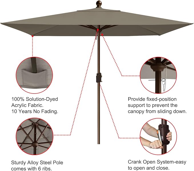 EliteShade USA 10-Year-Non-Fading 6.5x10Ft Rectangular Market Patio Umbrella, UPF 50+ UV Protection Performance Sun Umbrella, Heavy Duty Commercial Grade Outdoor Table Umbrella with Crank, Windproof Vented Top for Garden, Pool, Deck and Outdoor Playset...