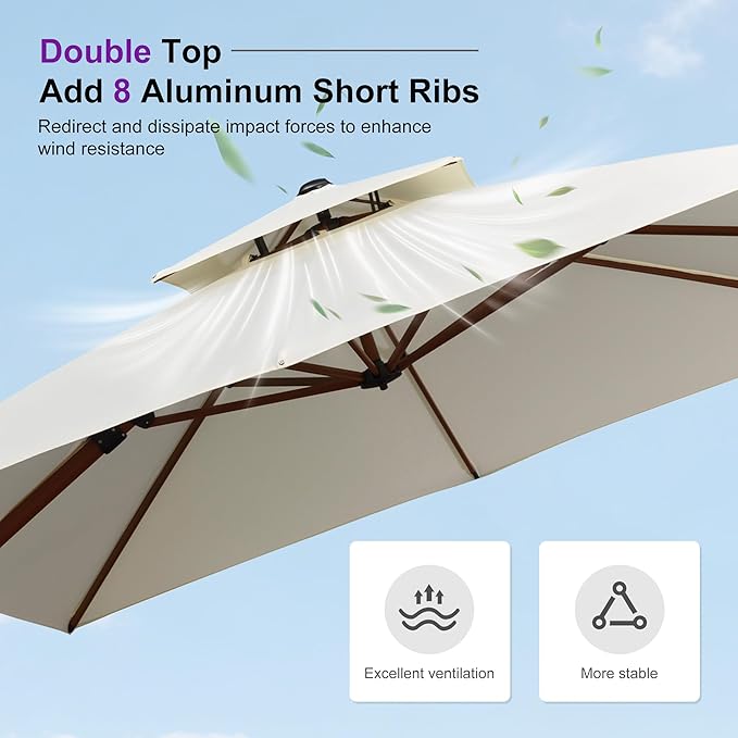 PURPLE LEAF 12ft Patio Umbrella Outdoor Square Umbrellas Large Cantilever Umbrella Windproof Offset Heavy Duty Sun Umbrellas for Garden Deck Pool Patio, Cream