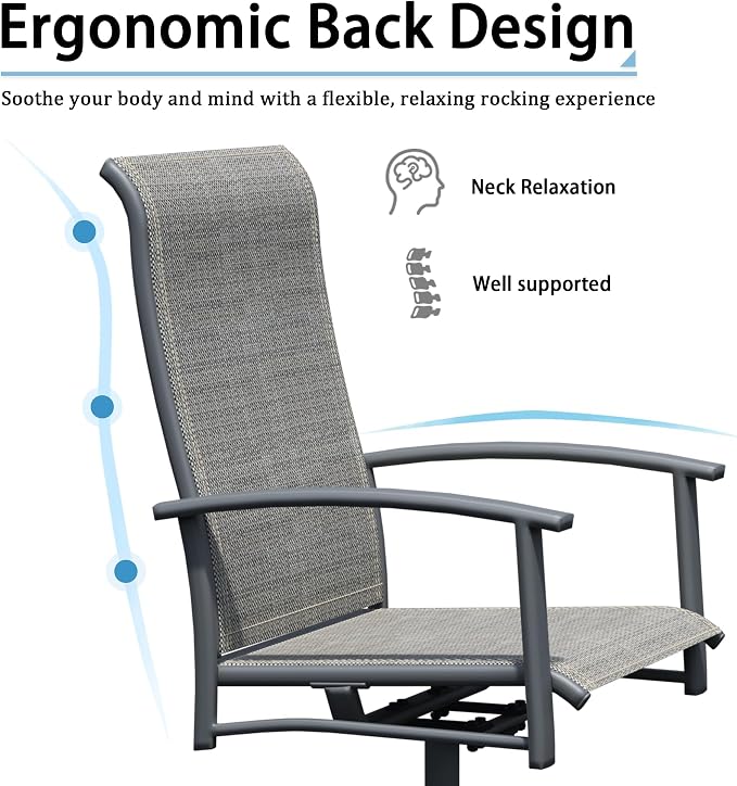 Outdoor Swivel Rocker Dining Chair Set of 4, All Weather Patio Dining Chair with Textilene High Back and Metal Frame, Backyard, Lawn Garden and Deck Porch Patio Furniture Set