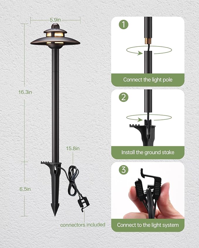 LITFIT Low Voltage Landscape Lighting, 3CCT (2700K/3000K/4000K) 12V 3.87W 83lm Pathway Lights, Oil Rubbed Bronze Die-Cast Aluminum Hardwired Walkway Light with Connectors for Garden Yard, 4 Pack