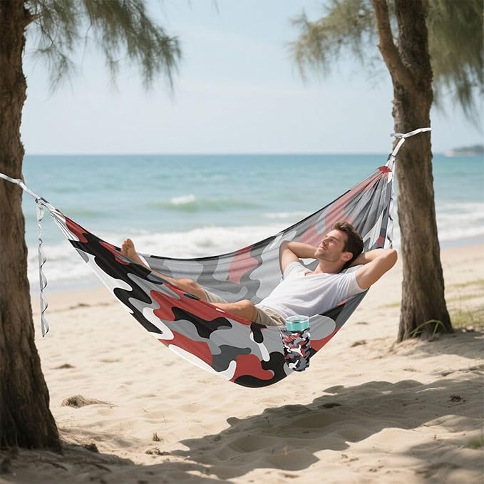 Camouflage Grey Red Black Art 330lb Capacity Outdoor Hammock with Tree Straps Backyard Hammock for Indoor Outdoor Patio soporte para hamacas para adultos