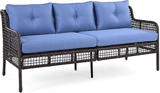 4 Pieces Patio Furniture Set with Swivel Chairs, Outdoor Metal Conversation Set Sectional Rattan Sofa Couch for 5-Person, for Deck, Lawn, Balcony, Porch, Blue