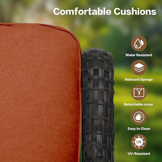 5 Pieces Outdoor Patio Furniture Conversation Set PE Rattan Wicker with a 3-Seater Sofa, 2 Armchairs, 2 Outdoor Ottomans for Yard Backyard (Brown/Orange)