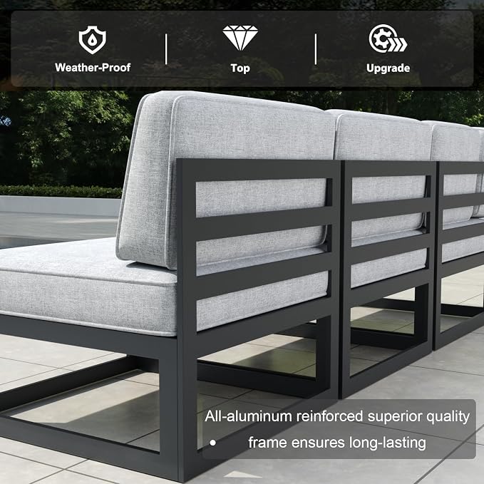 9 Pieces Aluminum Patio Furniture Set with Coffee Table, Metal Outdoor Conversation Sofa Set with Seating Cushions
