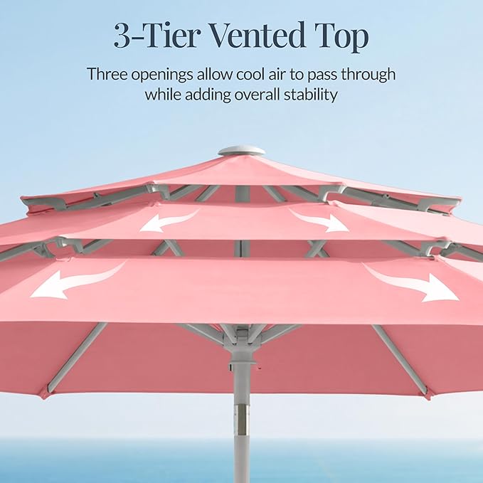Best Choice Products 10ft 3-Tier Patio Umbrella White Pole, Outdoor Market Umbrella with Push Button Tilt and Crank Lift, Steel Pole Umbrella for Backyard Patio Pool Outdoor Shade