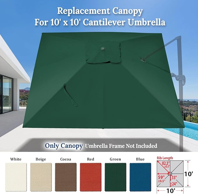 BenefitUSA Outdoor Canopy Top Cover Only Replacement Canopy for 10'x10' ROME Cantilever Patio Umbrella (Canopy Only)