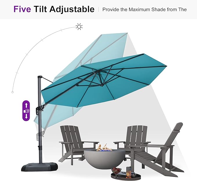 PURPLE LEAF 11 Feet Patio Umbrella with Base and Cover Round Outdoor Cantilever Umbrella Aluminum Offset Umbrella with 360-degree Rotation for Garden Deck Pool Patio Turquoise Blue