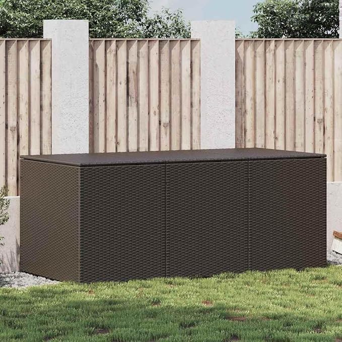 Large Garden Storage Box Brown Synthetic Poly Rattan Rectangular Outdoor Deck Container for Patio Cushions Blankets Tools 70.9 x 35.4 x 27.6 Inch
