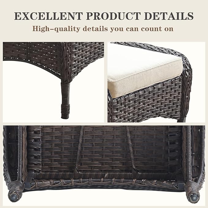 Belord Outdoor Ottomans for Patio Foot Rest - 25 Inch PE Wicker Foot Stool Set of 2 with Removable Cushions for Patio Furniture Sets,All Weather Rattan Ottoman for Balcony Backyard Brown