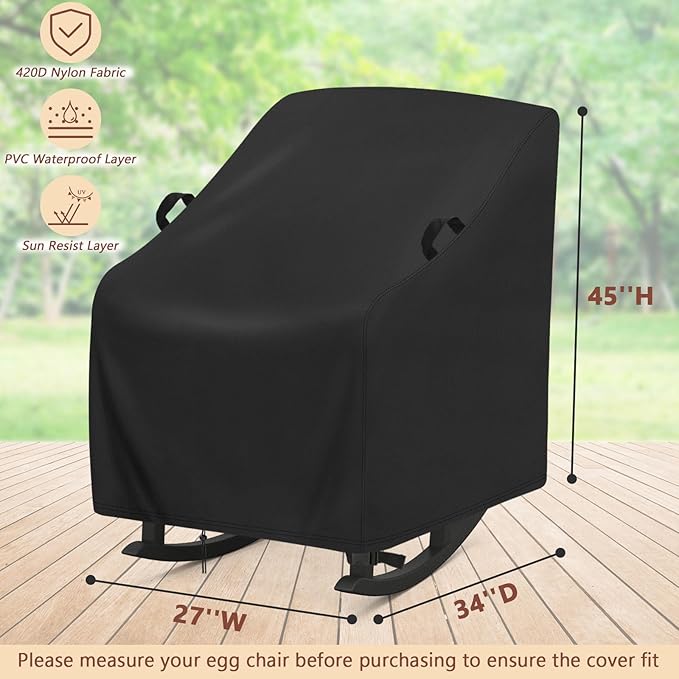 Outdoor Rocking Chair Cover,Waterproof Covers for Patio Papasan Chairs,Heavy Duty-Cover for Indoor Outdoor Egg Rocking-Chair,for Comfy Recliner(1-Pc,27x34x45in)