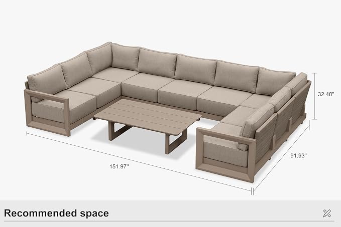 PURPLE LEAF Patio Furniture Set U-Shaped Outdoor Couch with 9.6" Thick Cushion and Soft Pillows 10 Piece Outdoor Sectional Sofas with Table Modern Outdoor Conversation Sets for Yard Porch Deck, Khaki