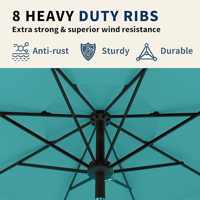 9FT 3 Tiers Patio Umbrella With Auto Tilt And Crank, Outdoor Table Market Umbrella with 8 Sturdy Ribs for Garden, Lawn, Deck, Backyard and Pool