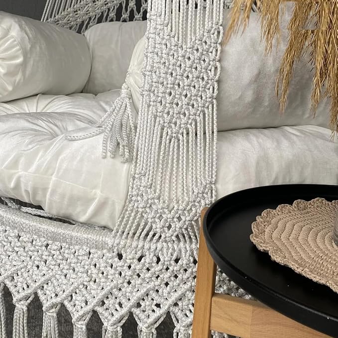 Premium Cotton Macrame Swing Hammock Chair for Adults & Kids – Indoor & Outdoor Hanging Jhula for Patio, Balcony, Deck, Living Room – Boho Style, Large Size, 353Lbs Capacity