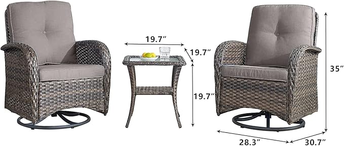 HUMMUH 5-Piece Patio Furniture PE Wicker Outdoor Conversation Set,All-Weather Rattan Swivel Rocker Chairs with Outdoor Couch Tables for Backyard,Poolside,Deck