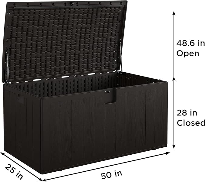 Cosco 130 Gallon Durable Resin Deck Box with Gas Shocks and Adjustable Divider