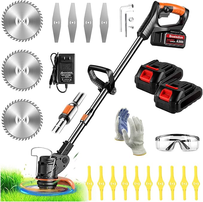 21V Electric Weed Wacker Cordless String Trimmer Battery Powered Grass Trimmer with 90° Adjustable Head 2 X 2.0Ah Battery and Charger Lightweight Brush Cutter Edger Lawn for Garden (Black)