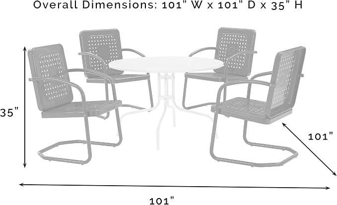 Crosley Furniture Bates 5-Piece Outdoor Dining Set for 4, Retro Metal Round Patio Table and Chairs for Deck, White Gloss