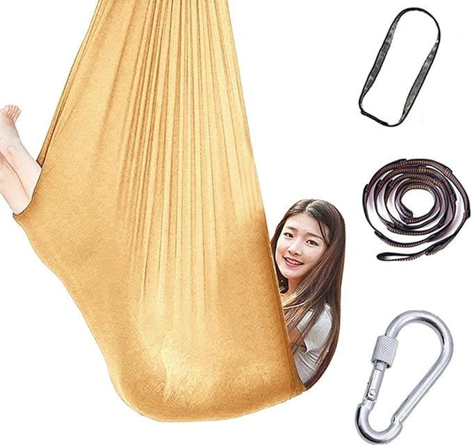 Indoor Therapy Swing Chair for Adults Autism, Cuddle Yoga Hammock Ideal for ADHD Aspergers and Sensory Integration Snuggle 440lbs Load Capacity (Color : Gold, Size : 100x280cm/39x110in)