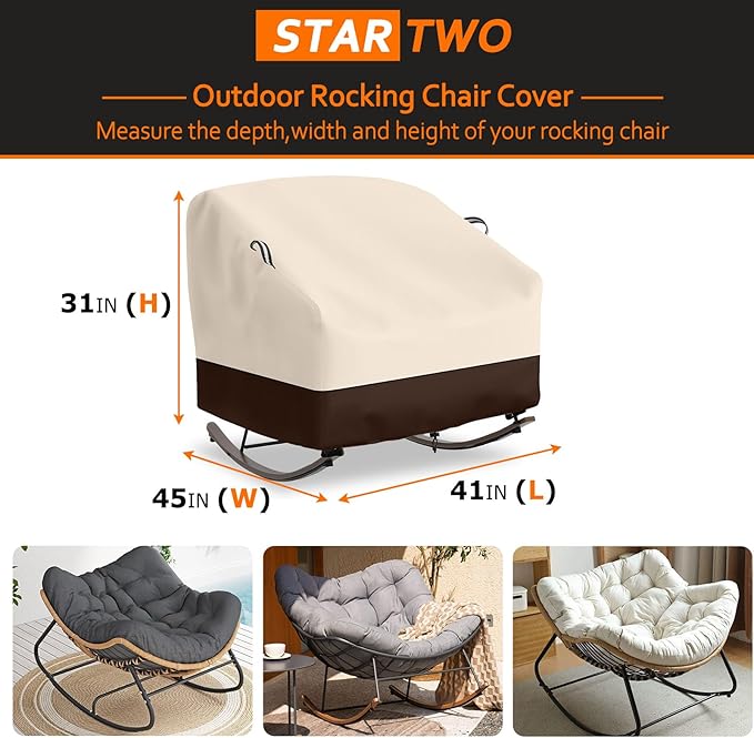 STARTWO Outdoor Papasan Rocking Chair Cover, Patio Furniture Covers Waterproof adapter for Egg Rocking Chairs and Rattan Wicker Lounge Chairs, 41"L x 45"W x 31"H, Beige&Brown