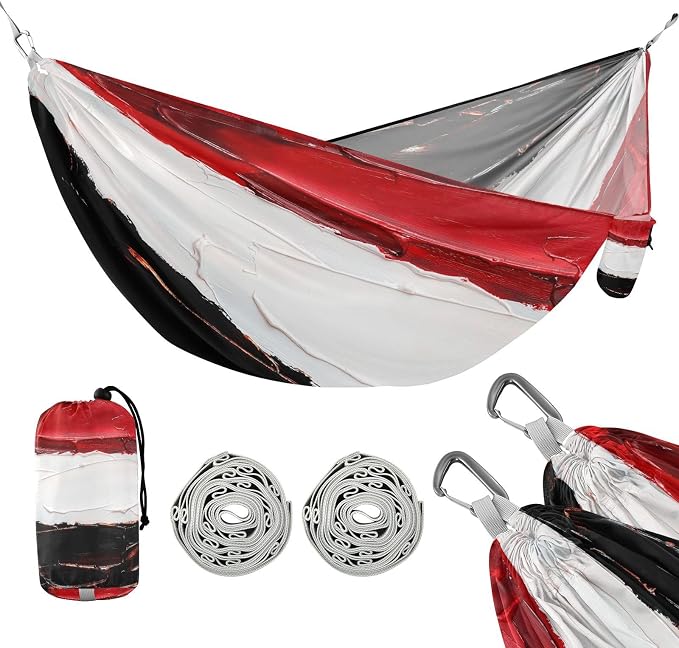 Republic of Yemen Flag Black Red Outdoor Hammock with Tree Straps Fabric Hammock for Patio Backyard Lounge Base