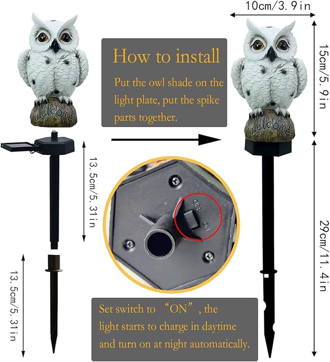 SmilingTown Solar Garden Lights Resin Warm White LED Figure Waterproof Decorations with Stake for Outdoor Yard Pathway Outside Patio Lawn Decor 2 Pack (Owl)