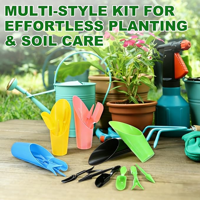 M METERXITY 1-Set Garden Shovel Hand Tools Transplanting Succulent Cultivation Digging Scoops Kits, Plastic Mini Garden Tool Set for Flower Planting/Bonsai Potting [Yellow]