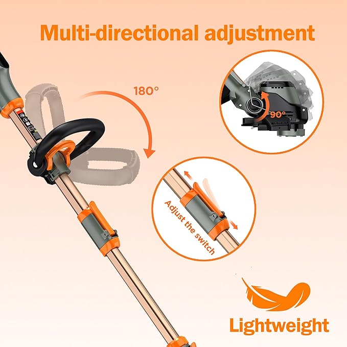 14" Electric Weed Wacker, 4 in 1 Cordless String Trimmer/Lawn Edger/Lawn Mower/Brush Cutter with Steel Gears, 2×21V 6.0Ah Batteries & Charger, Lightweight Grass Trimmer for Yard Garden