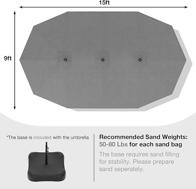 Joyside 15FT Large Patio Umbrella, Outdoor Double Sided Umbrella, Rectangle Umbrella with Crank Handle, 12 Sturdy Ribs for Deck, Porch and Pool