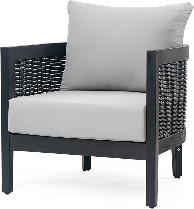 Merax Set of 2 Outdoor Acacia Wood Wicker Club Chair with Cushion,Patio Furniture Conversation Seat for Garden