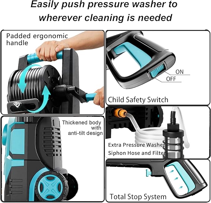 2026Upgraded Pressure Washer 5000PSI with Adj-8-Level Touch Screen, 34" Tall Power Washer, 4 Quick Connect Nozzles, Inlet Hose&Filter&500mlFoam Cannon for Cars/Fences/Driveways/Home Cleaning, Green