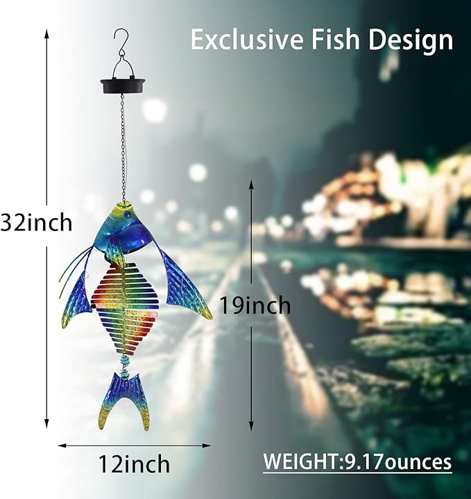 Fish Solar Outdoor Lights Hanging Lanterns Metal Decorative Lights for Backyard Porch Patio Yard Balcony Teepee Lawn Pathway…