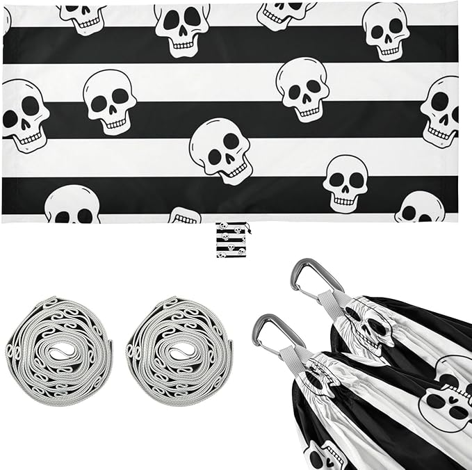Black White Vintage Skull 330lb Capacity Outdoor Hammock with Hanging Rope Rope Hammock for Camping Travel Accessories hamacas para Patio