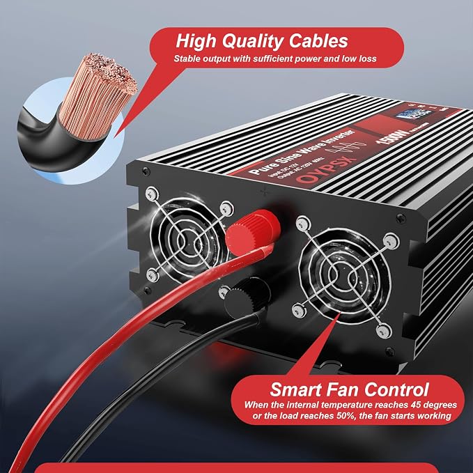 1000W Power Inverter 12V to 110V 120V AC Pure Sine Wave Inverter for RV Truck Camping,Outdoor Off-Grid Power Converter with LCD Display,Wired Controller,AC Outlets USB Ports (12V-1000Watt)