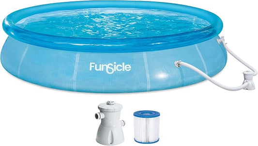 Funsicle Sea Thru Quickset Round Inflatable Ring Top Outdoor Above Ground Swimming Pool Set with Pump and Cartridge Filter for Outdoor Use, Blue
