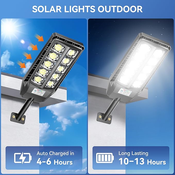 CEDIO 6000W Solar Lights Outdoor,IP67 Waterproof Solar Street Lights,Dusk to Dawn Outdoor Solar Lights with Remote for Backyard,Garage and Parking Lot （2 Pack）