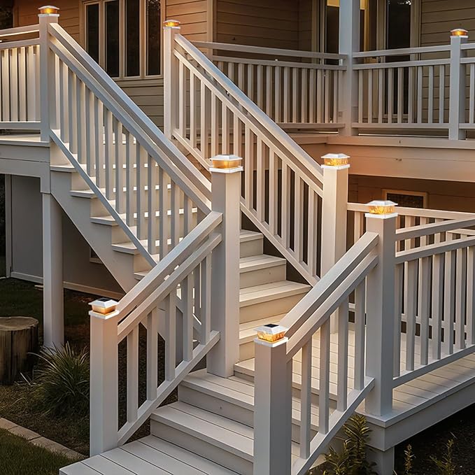 btfarm 4x4 Solar Flame Post Cap Lights Outdoor, 4 Pack Flickering Flame Deck Fence Post Lights, Waterproof Solar Powered Lighting Outside Fit 4x4 3.5x3.5 Wooden/Vinyl for Porch Patio Garden