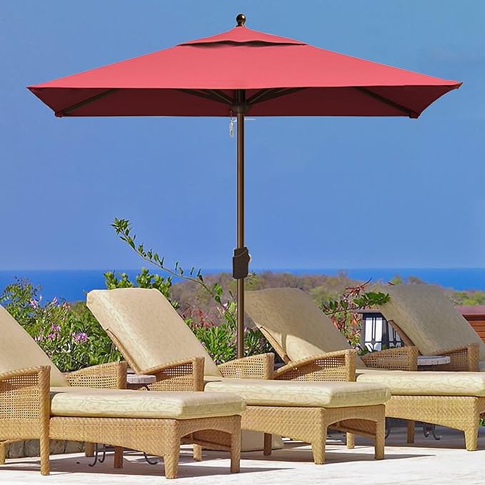 EliteShade USA 10-Year-Non-Fading 6x6Ft Square Market Patio Umbrella, UPF 50+ UV Protection Performance Sun Umbrella, Heavy Duty Commercial Grade Outdoor Table Umbrella with Crank, Windproof Vented Top for Garden, Pool, Deck and Outdoor Playsets, Burgundy