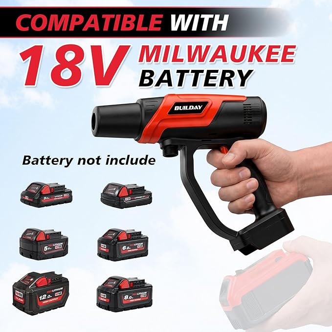 Cordless Portable Cleaning Tool – Compatible with Milwaukee 18V Battery – Touch Display with 3 Adjustable Speeds – Lightweight with 6-in-1 Nozzle & 16.4FT Hose (Battery & Charger Not Included)