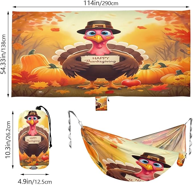 Hammocks for Outside Cartoon Turkey Camping Hammock Portable Hammocks with Tree Straps and Carry Bag Camping Accessories for Hiking Beach Outdoor