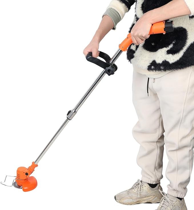 Cordless Lawn Mower, Battery Powered Grass Trimmer with Adjustable Telescopic Handle, Electric Weed Eater, Lightweight String Trimmer for Small Yards, Portable Lawn Mower for Women, Elderly
