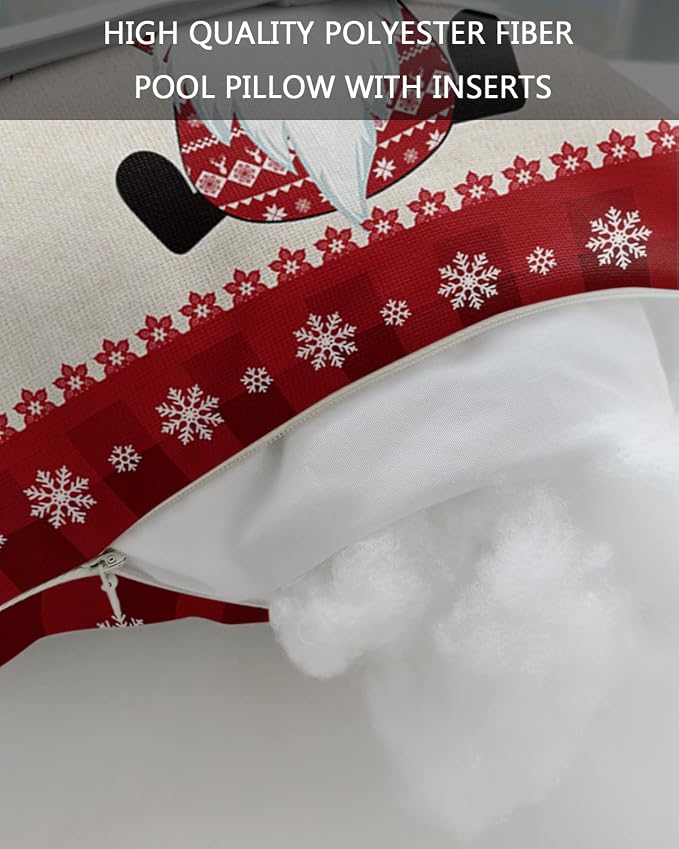 Outdoor Pillows Covers with Inserts Christmas Dwarf Snowflake Red Plaid Waterproof Recliner Pillow with Adjustable Strap Throw Pillows for Patio Furniture Pool Lounge Chair, 11x16 inch, 1PCS