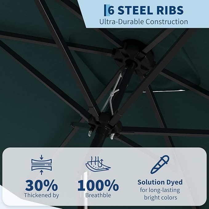 Garvee 10' x 6.5' Rectangular Patio Umbrella, Outdoor Table Umbrella with Crank and Push Button Tilt, Market Umbrella Sun Umbrella with 6 Sturdy Ribs Tilt for Garden, Deck, Lawn, Pool -Turquoise