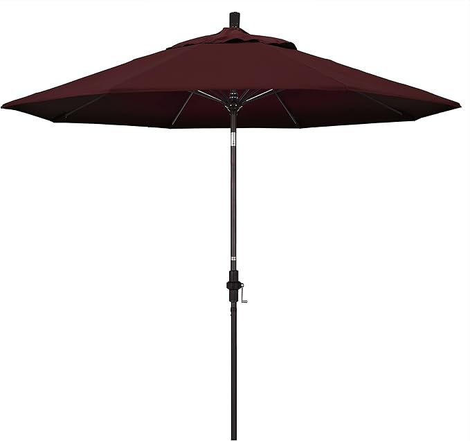 California Umbrella 9' Round Aluminum Pole Fiberglass Rib Market Umbrella, Crank Lift, Collar Tilt, Bronze Pole