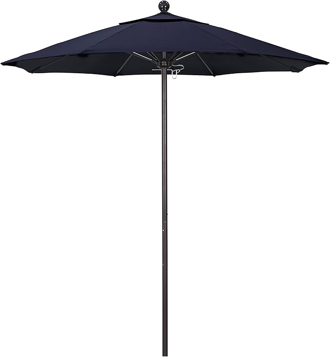 California Umbrella 7.5' Round Aluminum/Fiberglass Umbrella, Push Open, Bronze Pole, Olefin Navy Blue Fabric