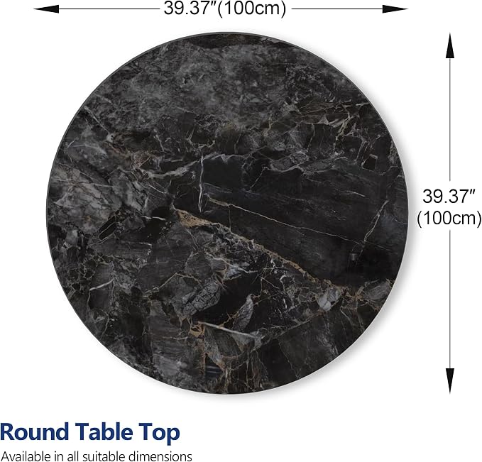 ZL ZELing Round Sintered Stone Table Top 39.3",Replacement Table Top for Indoor & Outdoor - Heat/Scratch Resistant Waterproof Ceramic DIY Desktop, Patio/Balcony/Bistro/Café & Dining Room(Bright Black)