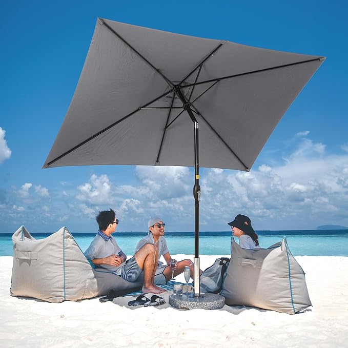 FansaFurn 6.5 x 10 Ft Rectangular Patio Umbrella Aluminum Pole, Outdoor Table Market Umbrella with Crank, 6 Steel Ribs, Polyester Canopy.EU03