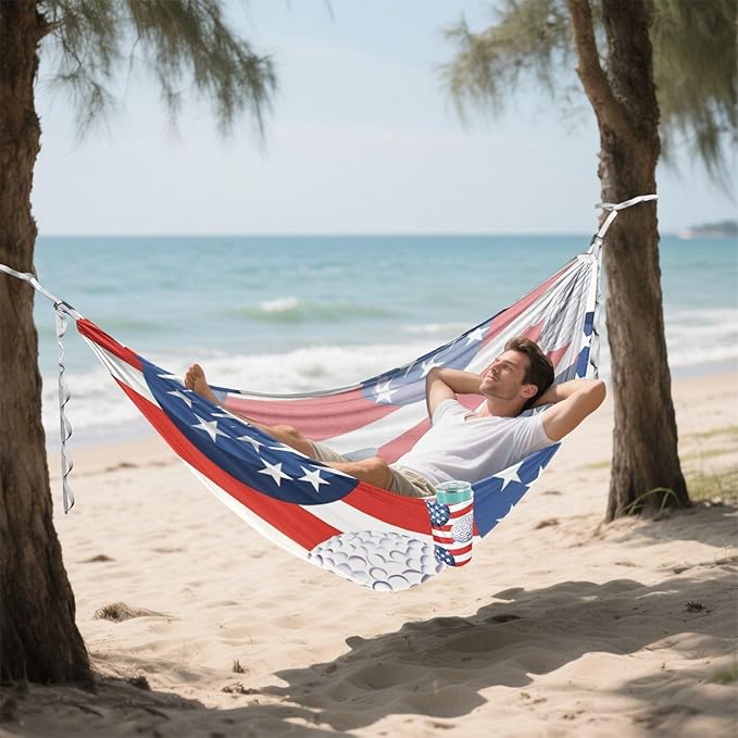 Flag Golfs 4th of July Independence Day 330lb Capacity Outdoor Hammocks with Hanging Rope Fabric Hammock for Outside Beach Patio Garden hamacas para adultos